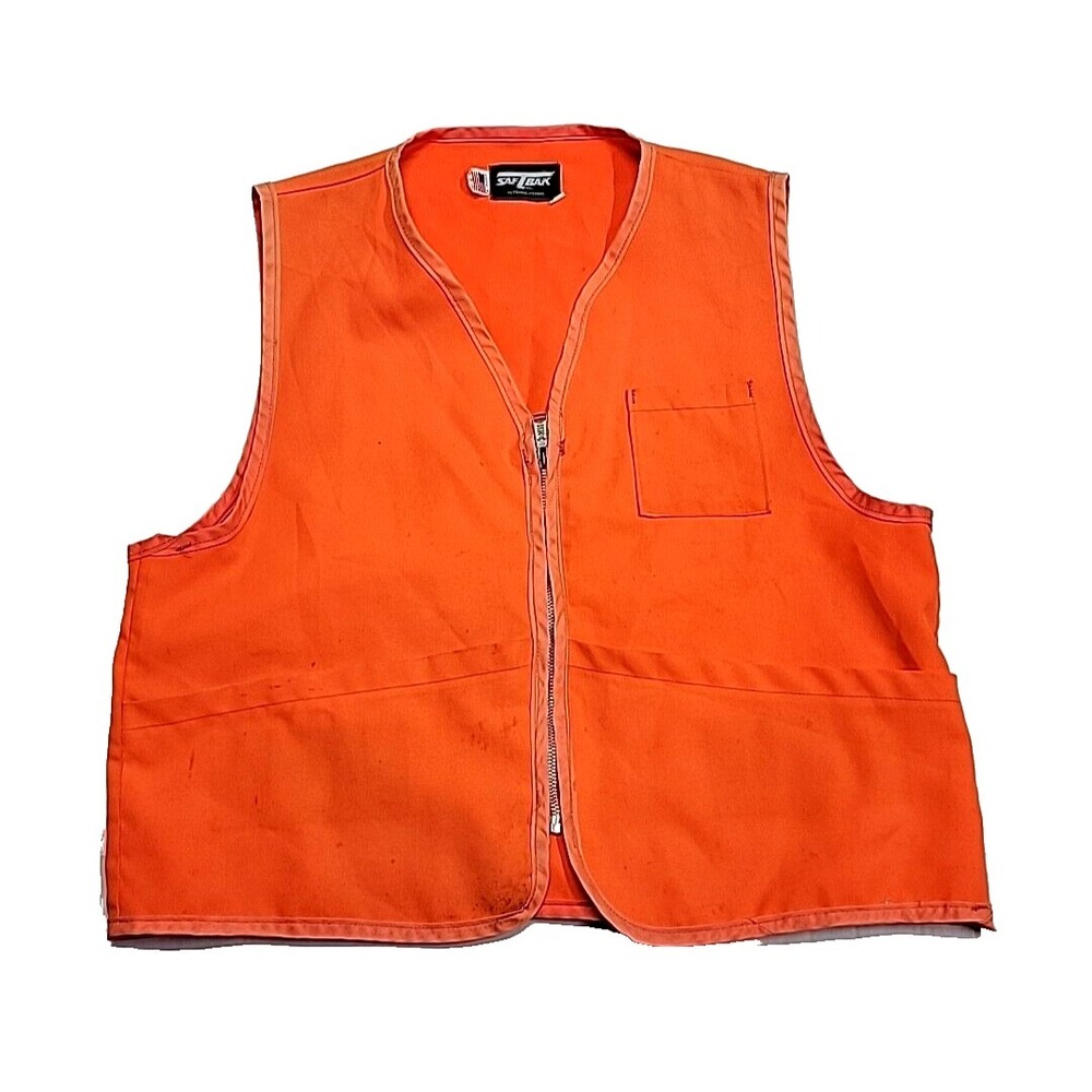 Vintage Saftbak Blaze Orange Safety Shooting Hunting Zip Vest Men XL Made in USA